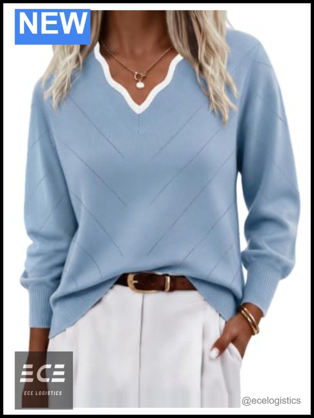 Ekouaer Women's V Neck Lightweight Knit Long Sleeve Pullover Sweater